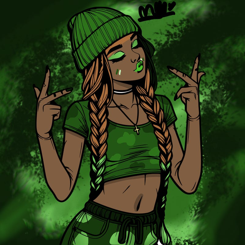 realistic teenage girl with braids and a beanie and crop top doing 🫶🏼