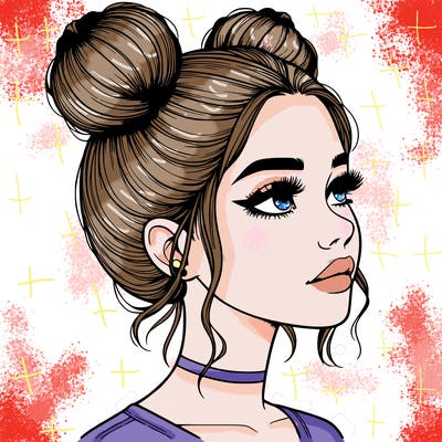 realistic girl with buns on the top of her head