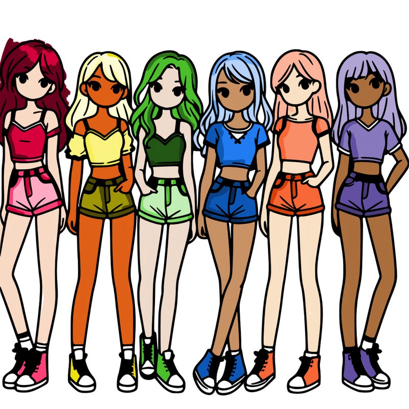 a group of girls wearing crop tops and shorts