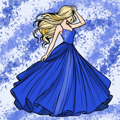 realistic woman with dress flowing in the wind