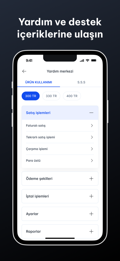 fito - Help center screen in the fito app providing support and usage guides for Beko POS terminals.