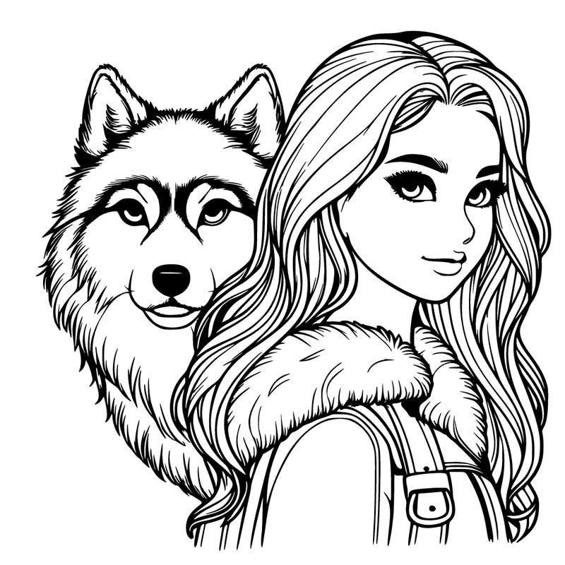 realistic girl with a realistic wolf