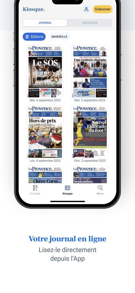 La Provence : actu en direct - Digital kiosk of La Provence app displaying several daily newspaper front pages on a smartphone