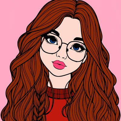girl with long hair and freckles and glasses realistic