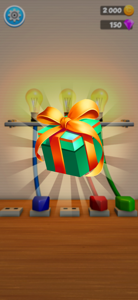 Untie Tangled Wires Puzzle - Glowing gift box reward for completing a level in Untie Tangled Wires Puzzle
