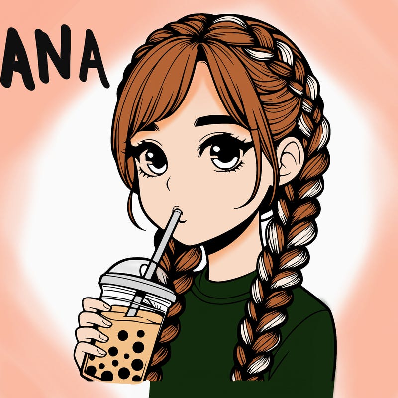 realistic girl with braided hair drinking boba
