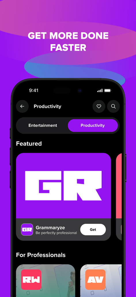 RYZE Bangladesh - Grammaryze AIツールをフィーチャーしたRYZE Bangladeshアプリの生産性セクション