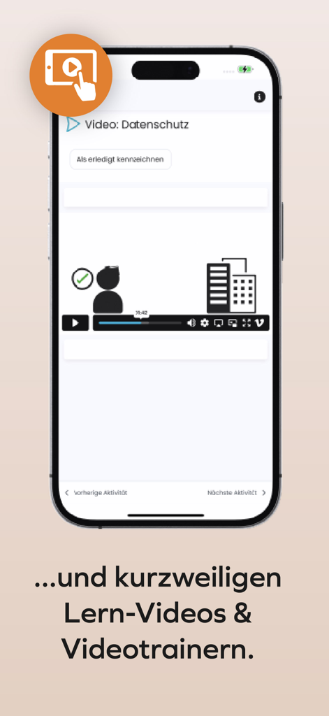 Plakos Prüfungstrainer - Plakos app interface showing a learning video for professional exam preparation