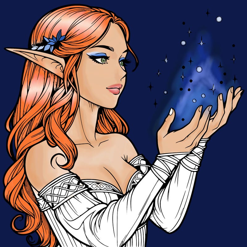 realistic elf girl doing magic