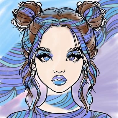 realistic girl with two buns in hair and lips