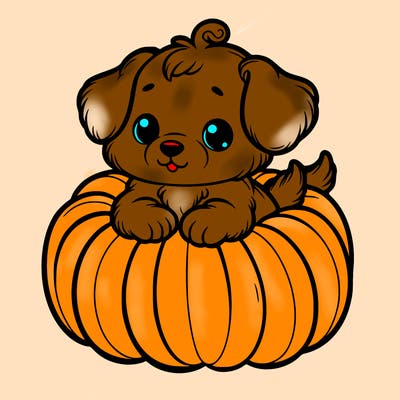 cute little puppy in a pumpkin