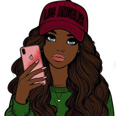 realistic beautiful girl wearing los ángeles cap holding an iphone