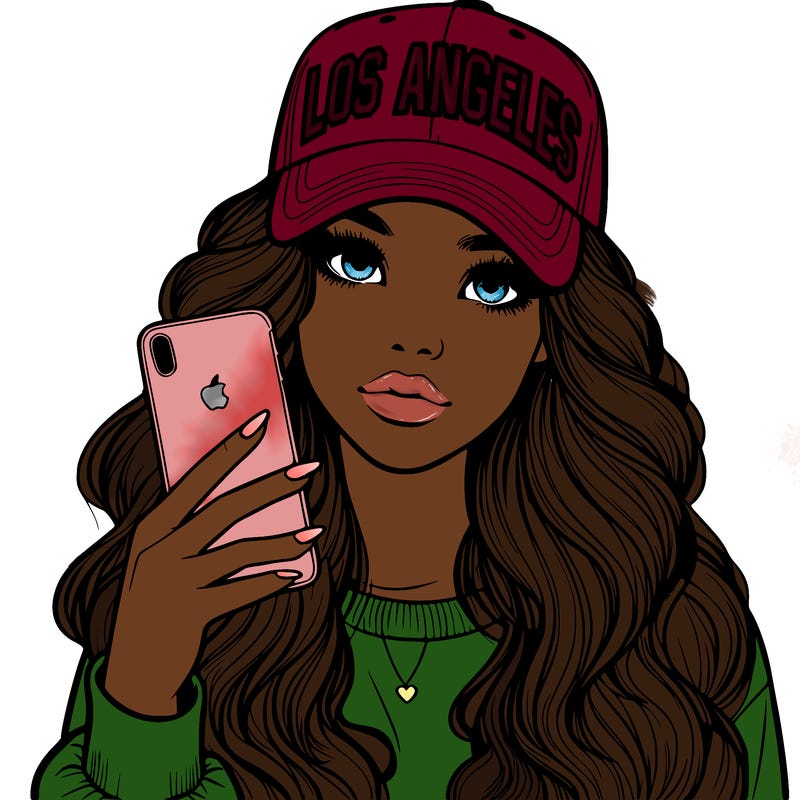 realistic beautiful girl wearing los ángeles cap holding an iphone