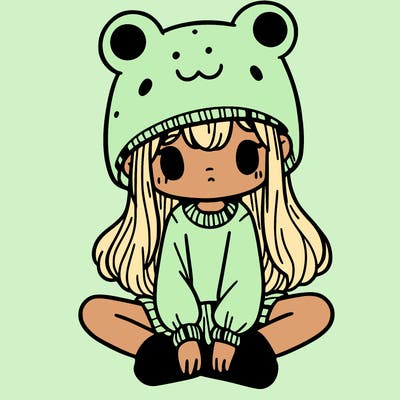 a girl wearing a frog hat and some frog socks