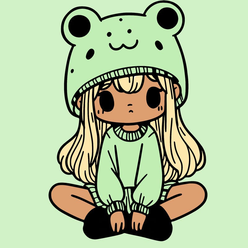 a girl wearing a frog hat and some frog socks
