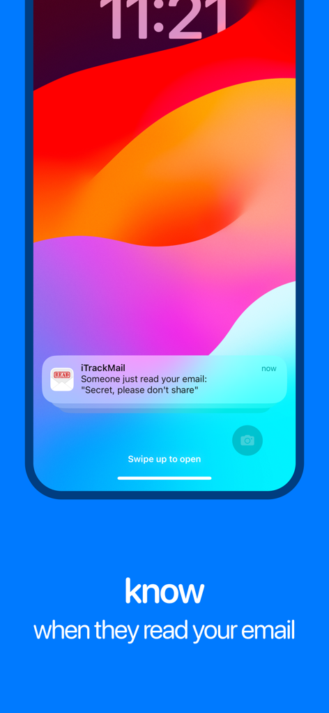 iTrackMail - Email Tracking - Pantalla de bloqueo de smartphone mostrando una notificación de iTrackMail de un correo leído