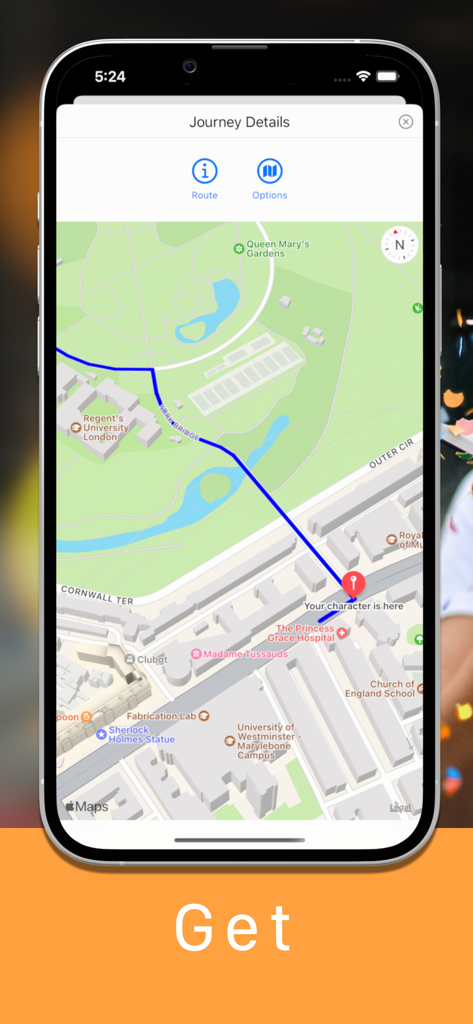 Writerly - Writerly app screen showing a map with a character journey route