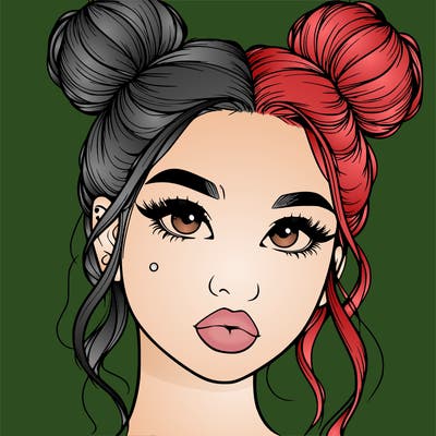 realistic girl with two buns on her hair and lips