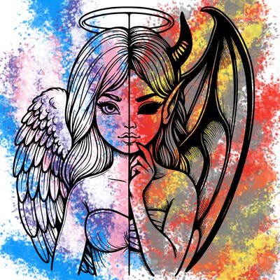 realistic angel half demon
