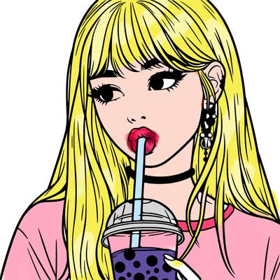 aesthetic realistic girl drinking boba