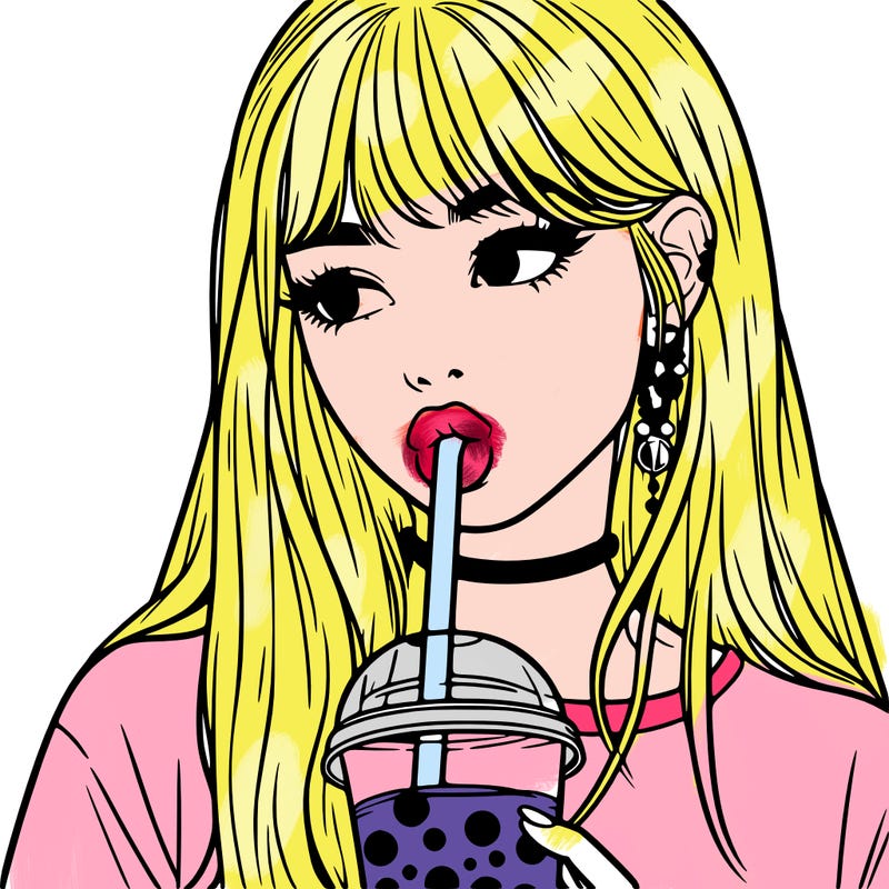aesthetic realistic girl drinking boba