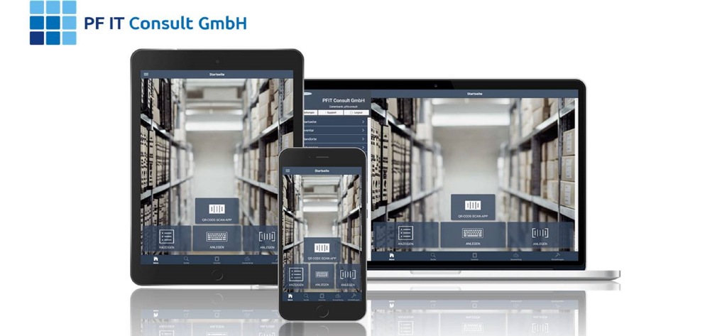 HITS Inventory Manager app interface displayed on iPhone iPad and MacBook