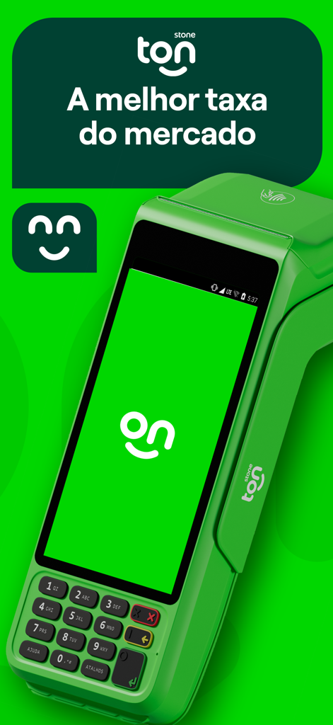 A green Ton payment terminal advertising the best market rates for small businesses.