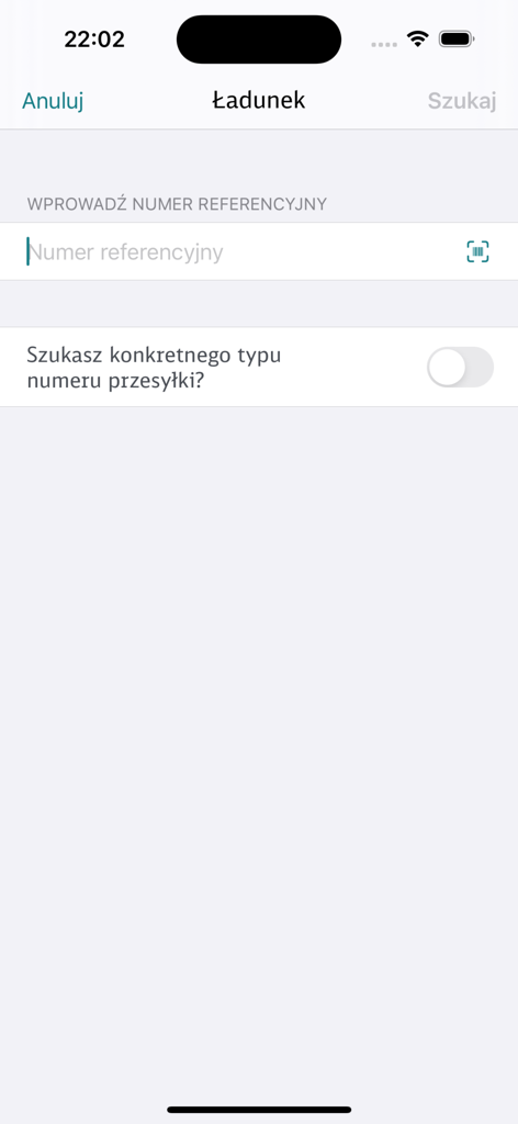 Interfaccia di ricerca spedizioni dell'app Schenker Tracking per inserire i numeri di riferimento