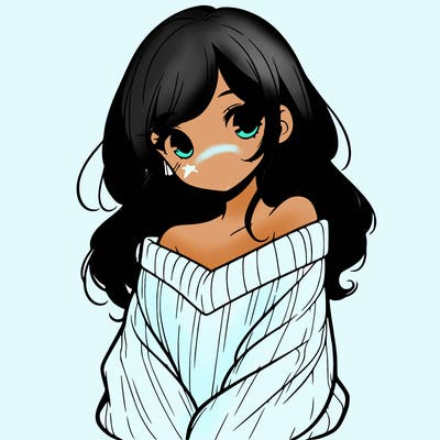 shy pretty girl wearing a sweater that is falling off one shoulder portrait