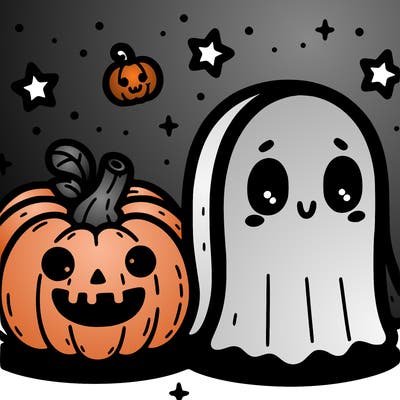 cute pumpkin and ghost