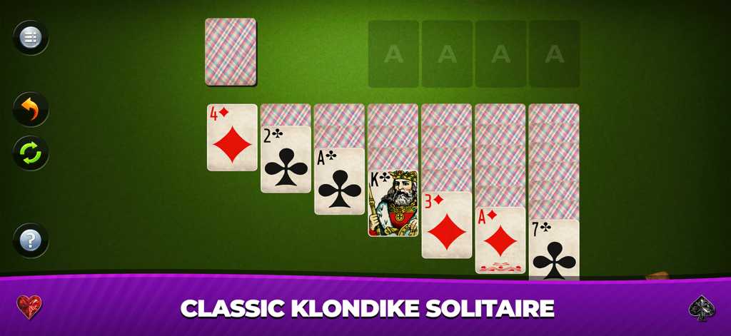 Grand Solitaire Collection - Un juego clásico de Klondike Solitaire en progreso sobre un fondo de fieltro verde con cartas grandes y fáciles de leer