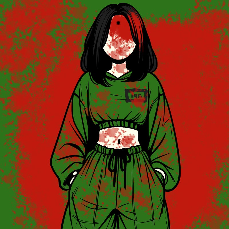 realistic girl faceless with baggy pants and a crop top