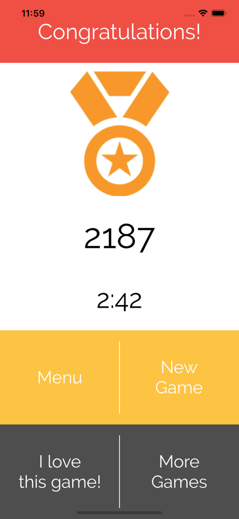 Word Fit : Fill-it-in - Word Fit app congratulations screen displaying a puzzle completion score and time with a medal icon