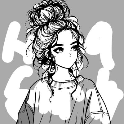 realistic girl with messy bun and oversized clothing