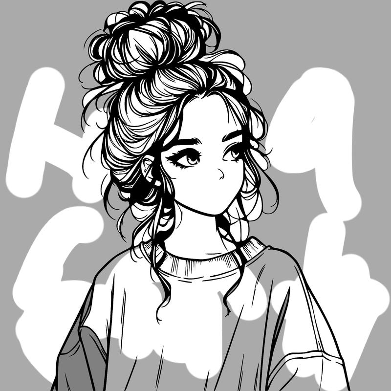 realistic girl with messy bun and oversized clothing