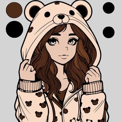 realistic girl in a animal pjs hoodie