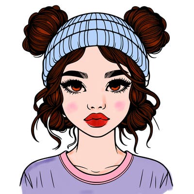realistic girl with buns in her hair with a beanie on