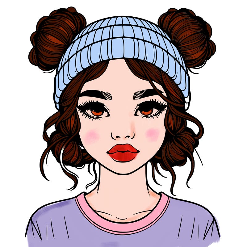 realistic girl with buns in her hair with a beanie on