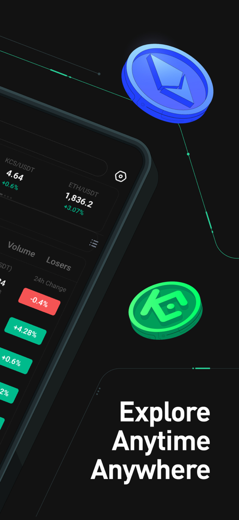 KuCoin 정보 앱 인터페이스는 실시간 암호화폐 시장 트렌드와 가격 변동을 보여줍니다.