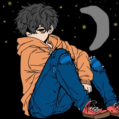 a male hoddie ripped jeans messy hair anime