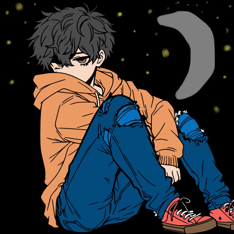 a male hoddie ripped jeans messy hair anime