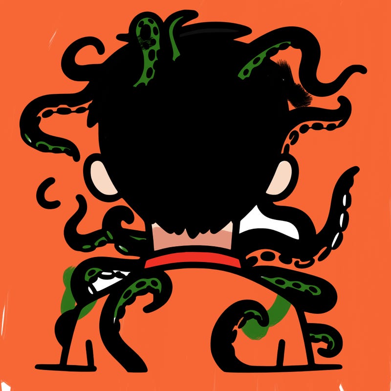 a silhouette of a man with tentacles coming out of the back of his head