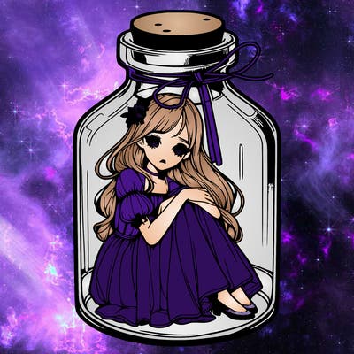 beautiful realistic girl trapped in bottle