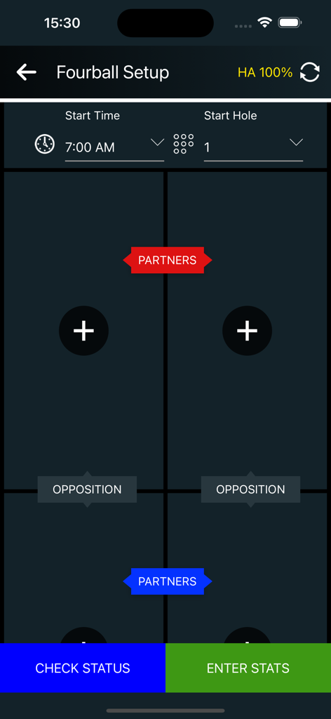 ScoreCapture - ScoreCapture app interface for fourball golf match setup