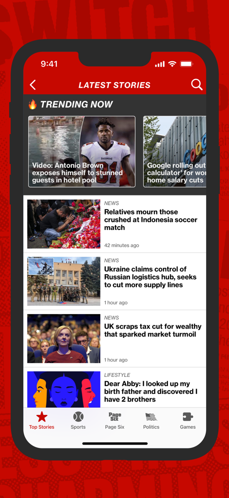 New York Post for iPhone - A screenshot of the New York Post mobile app showing the latest stories and trending news feed.