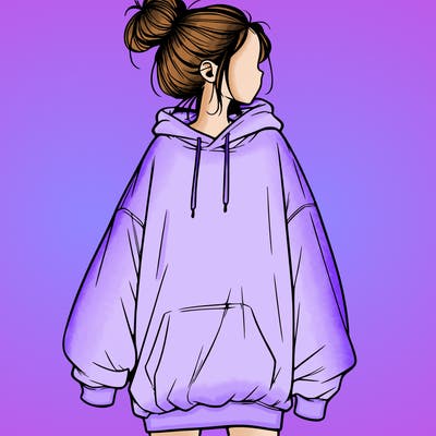 realistic girl with a oversized sweatshirt on and a bun