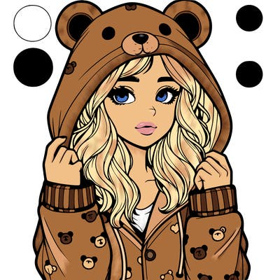 realistic girl in a animal pjs hoodie