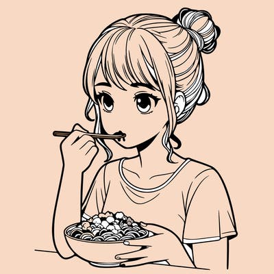 a realistic girl, eating food