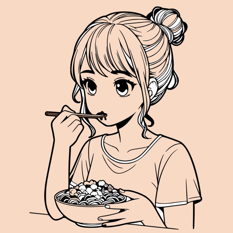 a realistic girl, eating food