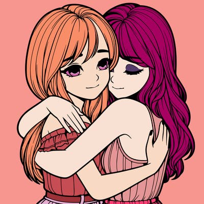 realistic girls hugging